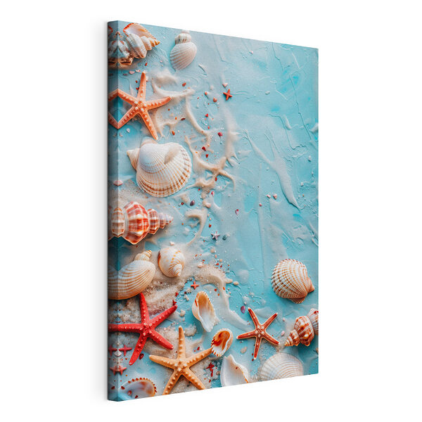 Tableaux Groupe de coquillages et d'étoiles de mer sur une surface bleue