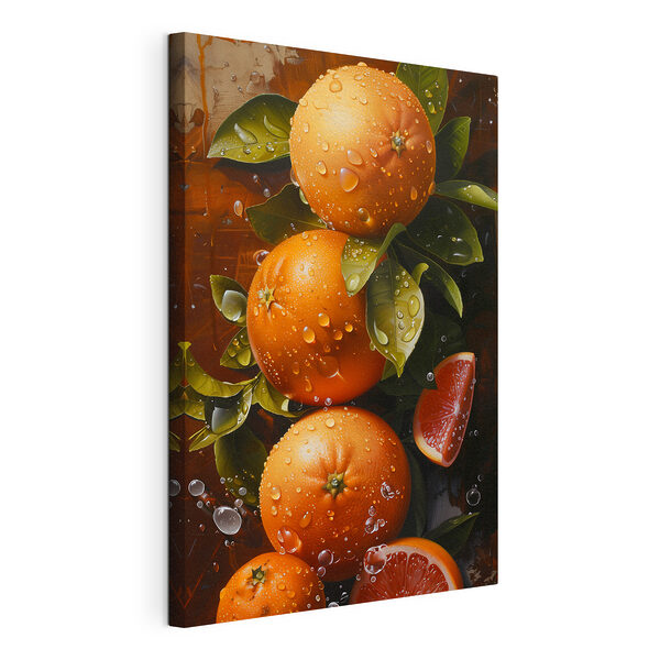 Groupe d'oranges avec feuilles et tranches d'orange Tableaux Groupe d'oranges avec feuilles et tranches d'orange