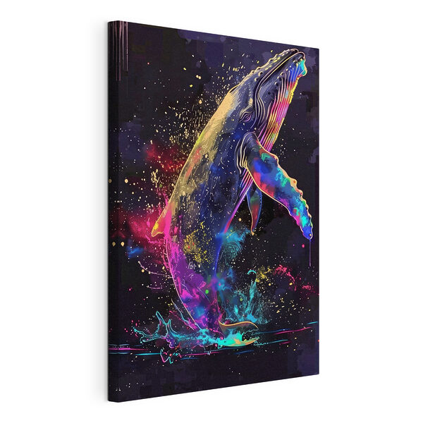 Tableaux Tableaux Baleine colorée avec des éclaboussures d'arc-en-ciel (UGS : s39307)