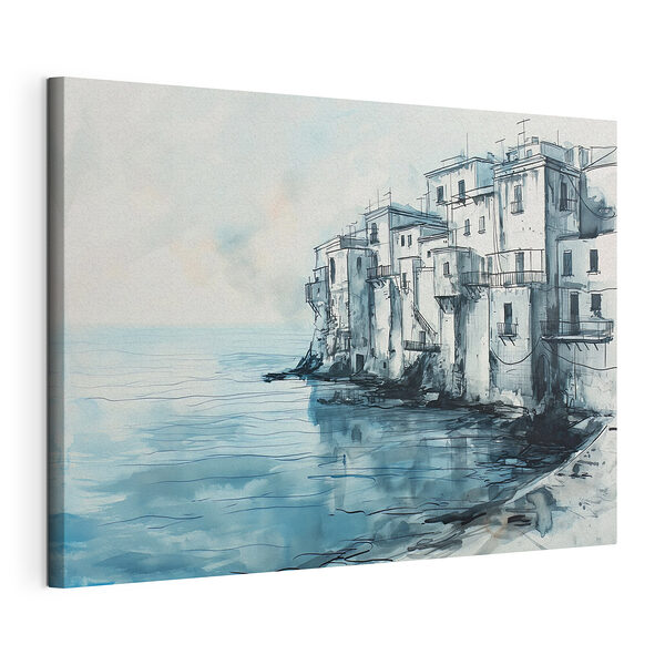 Aquarelle d'un bâtiment près d'un plan d'eau Tableaux Aquarelle d'un bâtiment près d'un plan d'eau