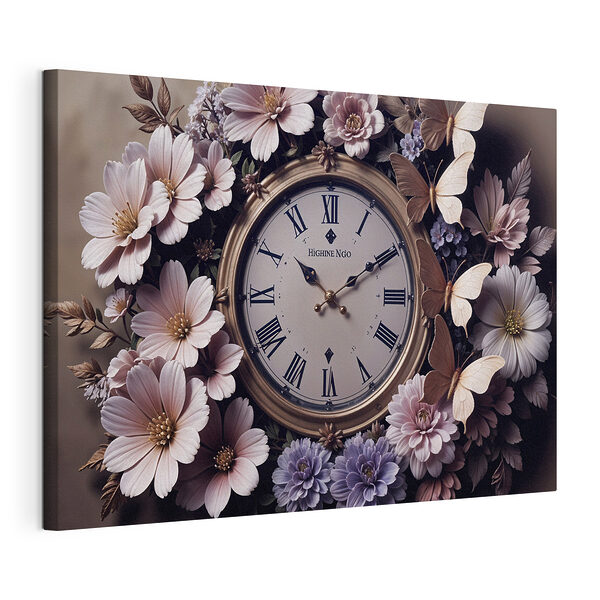 Horloge entourée de fleurs Tableaux Horloge entourée de fleurs