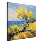 Tableaux Peinture d'un arbre jaune et de bateaux dans l'eau