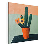 Tableaux Peinture d'un cactus avec des fleurs dans un pot