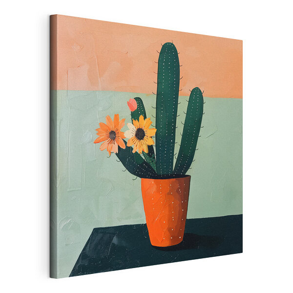 Peinture d'un cactus avec des fleurs dans un pot Tableaux Peinture d'un cactus avec des fleurs dans un pot