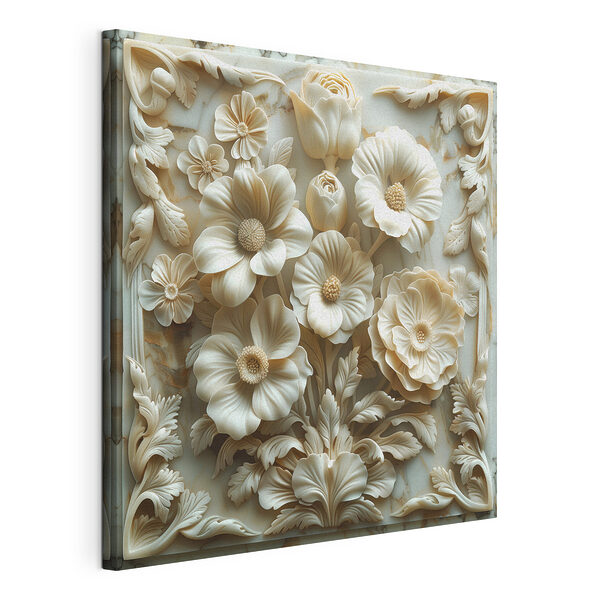 Sculpture de fleurs blanches sur une surface en marbre Tableaux Sculpture de fleurs blanches sur une surface en marbre