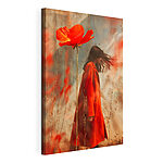 Tableaux Femme en manteau rouge avec une grande fleur