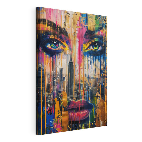 Tableaux Peinture d'un visage de femme avec des gouttes de peinture colorée