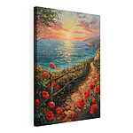 Tableaux Peinture d'un chemin au bord de l'eau avec des fleurs