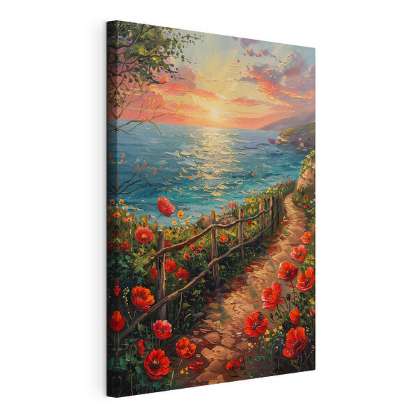 Peinture d'un chemin au bord de l'eau avec des fleurs Tableaux Peinture d'un chemin au bord de l'eau avec des fleurs
