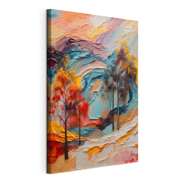 Peinture d'arbres et de vagues colorées Tableaux Peinture d'arbres et de vagues colorées