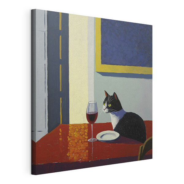 Tableaux Tableaux Chat assis à une table avec un plat et une assiette (UGS : s39913)