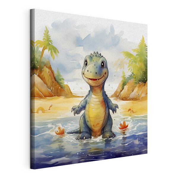 Dessin humoristique d'un dinosaure dans l'eau Tableaux Dessin humoristique d'un dinosaure dans l'eau