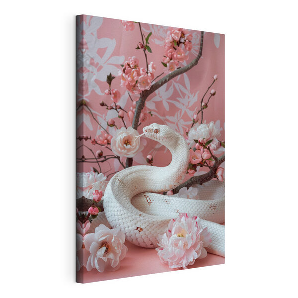 Tableaux Serpent blanc à fleurs roses