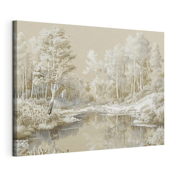 Tableaux Rivière avec arbres et neige