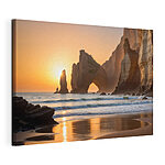 Tableaux Coucher de soleil sur une plage avec des rochers et de l'eau