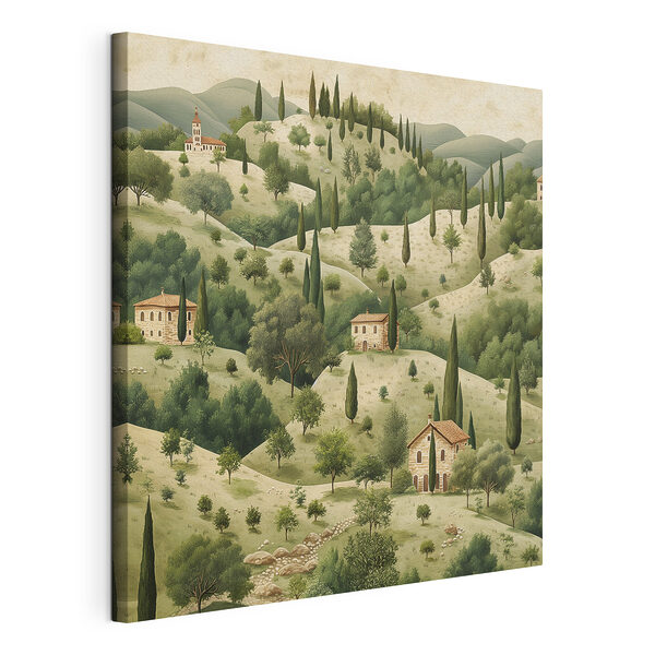 Peinture d'un paysage avec des maisons et des arbres Tableaux Peinture d'un paysage avec des maisons et des arbres