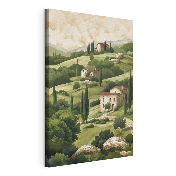 Peinture d'un paysage avec des maisons et des arbres Tableaux Peinture d'un paysage avec des maisons et des arbres