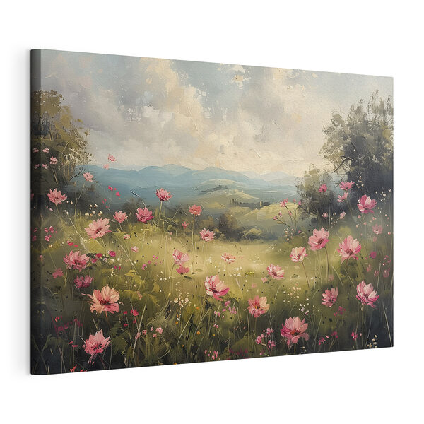 Peinture d'un champ de fleurs roses Tableaux Peinture d'un champ de fleurs roses