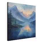 Tableaux Peinture d'un lac avec montagnes et arbres