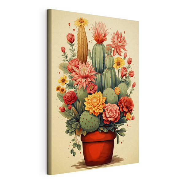 Tableaux Cactus et fleurs dans un pot