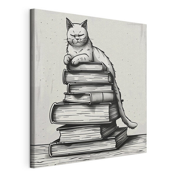 Chat assis sur une pile de livres Tableaux Chat assis sur une pile de livres
