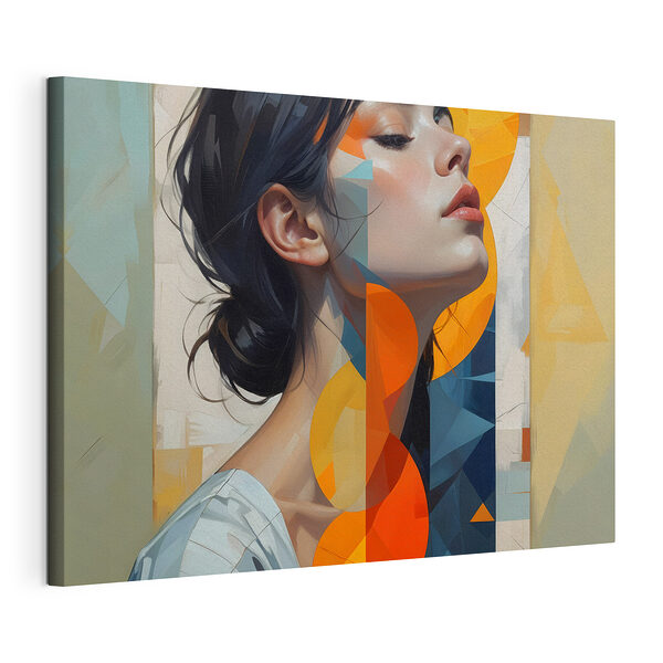 Tableaux Femme aux cheveux noirs et aux cercles orange et bleus