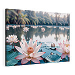 Tableaux Fleurs roses et blanches sur un lac