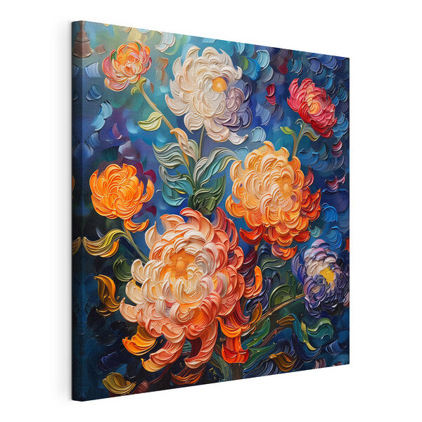 Peinture de fleurs sur fond bleu Tableaux Peinture de fleurs sur fond bleu