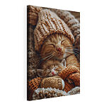 Tableaux Chat et chaton avec bonnets tricotés