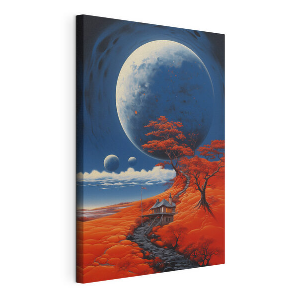 Tableaux Maison sur une colline avec des orangers et une grande lune