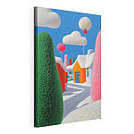 Tableaux Ville de dessin animé avec des arbres et des ballons