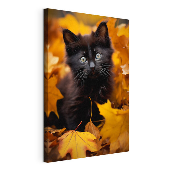 Tableaux Chaton noir dans un tas de feuilles