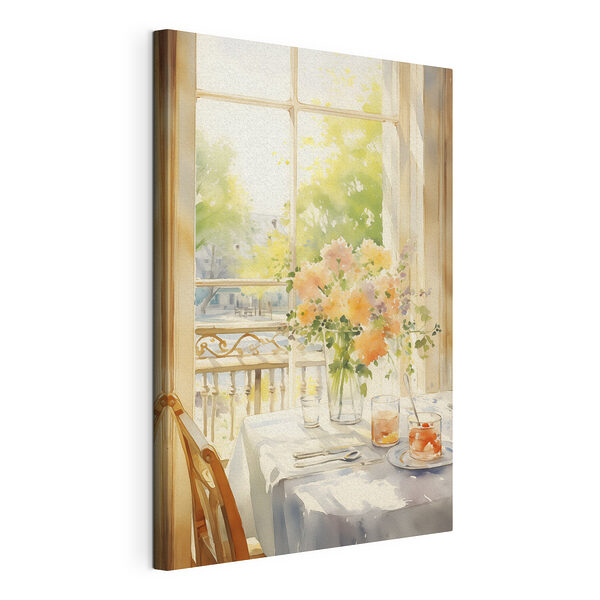 Aquarelle d'une table avec des fleurs et des verres Tableaux Aquarelle d'une table avec des fleurs et des verres
