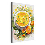 Tableaux Bol de soupe orange avec fleurs et feuilles