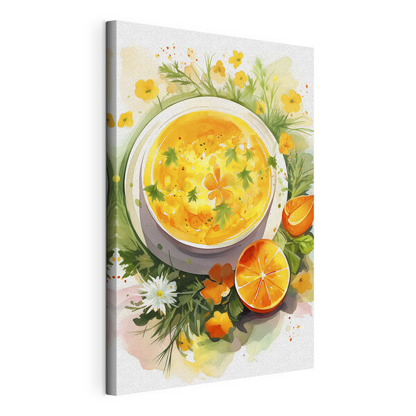 Bol de soupe orange avec fleurs et feuilles Tableaux Bol de soupe orange avec fleurs et feuilles