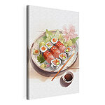 Tableaux Assiette de sushis avec sauce et fleurs