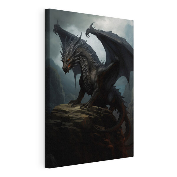 Dragon noir sur un rocher Tableaux Dragon noir sur un rocher