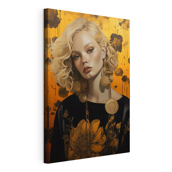 Tableaux Femme aux cheveux blonds bouclés et aux grandes boucles d'oreilles