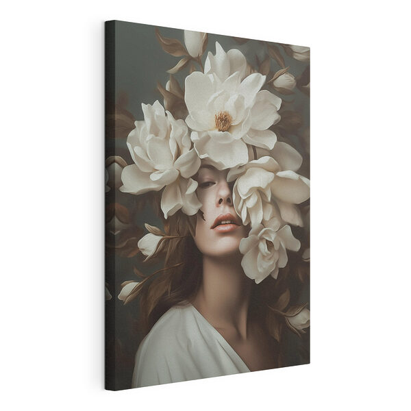 Tableaux Femme avec des fleurs autour du visage