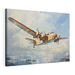 Tableaux Un avion orange et blanc volant dans le ciel