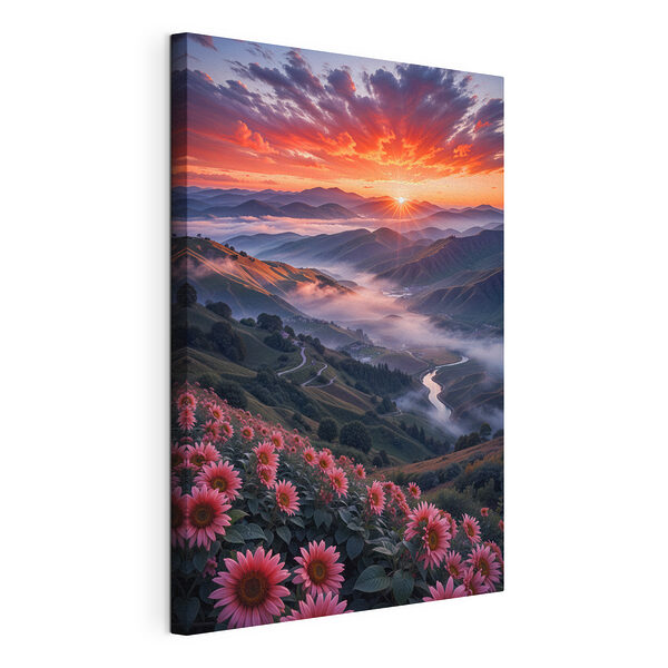 Tableaux Vallée avec des fleurs et une rivière