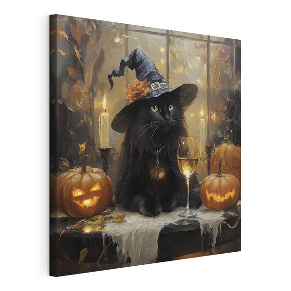 Chat portant un chapeau de personne et un verre de vin Tableaux Chat portant un chapeau de personne et un verre de vin