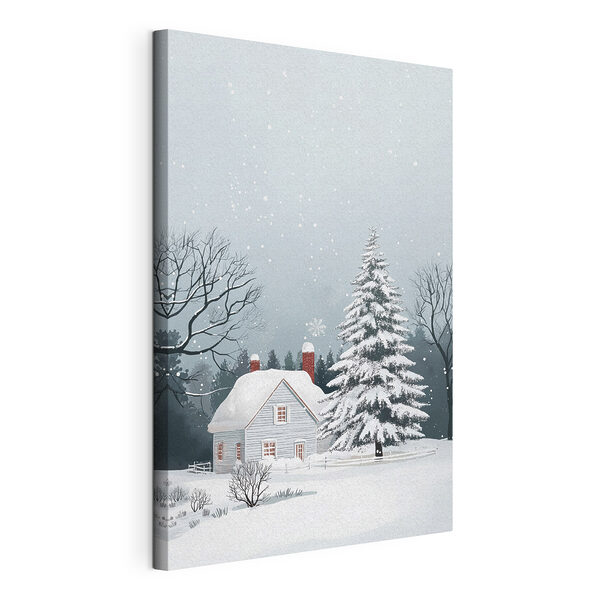 Maison avec de la neige sur le toit et un arbre dans la neige Tableaux Maison avec de la neige sur le toit et un arbre dans la neige