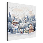 Tableaux Aquarelle de maisons et d'arbres dans la neige