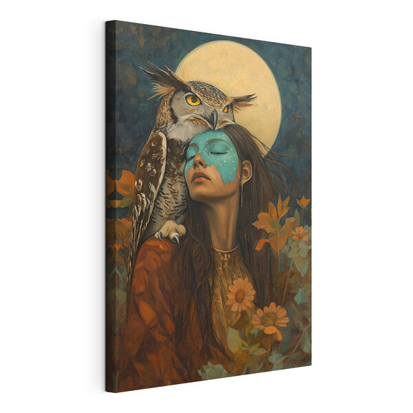 Peinture d'une femme avec un hibou sur la tête Tableaux Peinture d'une femme avec un hibou sur la tête