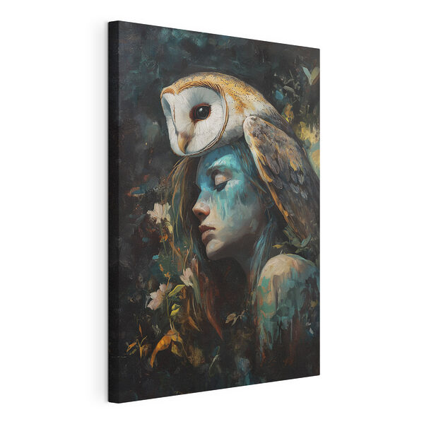 Peinture d'une femme avec un hibou sur la tête Tableaux Peinture d'une femme avec un hibou sur la tête