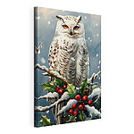 Tableaux Hibou blanc assis sur une branche avec de la neige et des baies