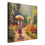 Tableaux Femme marchant sur un chemin avec un grand parapluie