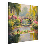 Tableaux Pont au-dessus d'un étang avec des nénuphars et des fleurs