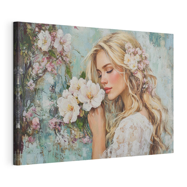 Tableaux Peinture d'une femme sentant des fleurs